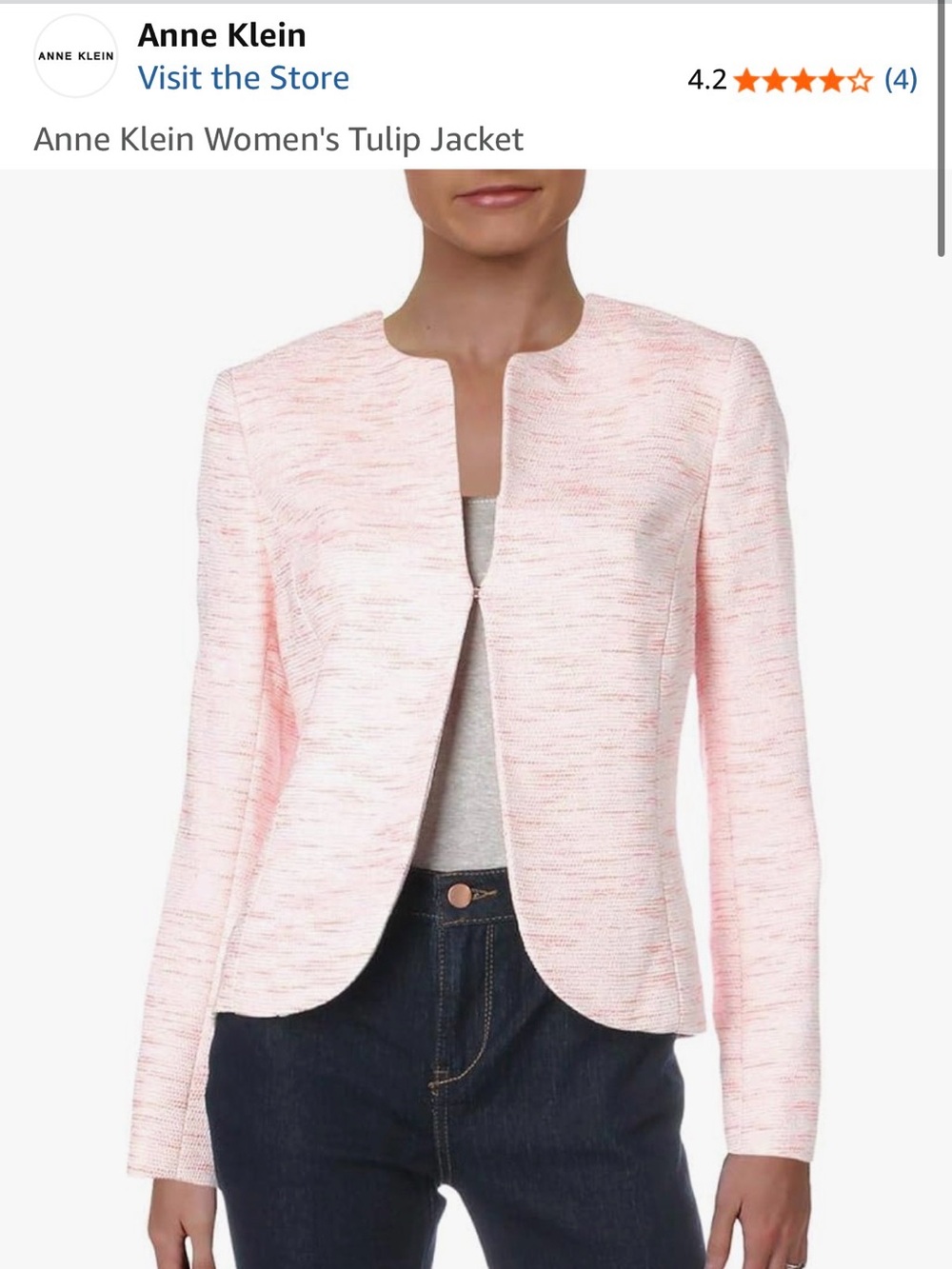 Anne Klein Women's Open Front Blazer Jacket - Light Coral Pink